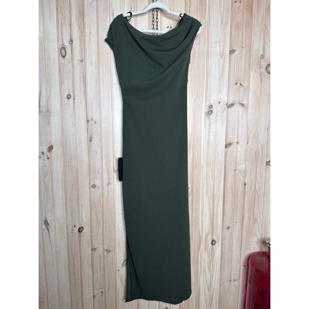 NWT Lulus Janine Dark Olive Green Asymmetrical Maxi Dress Bridesmaid Gala Size L - Picture 6 of 8